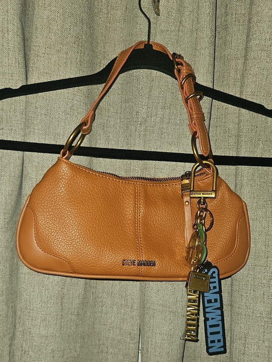 Steve Madden Handbags - Steve Madden Tan Pebbled Leather Mini Shoulder Bag with Charms